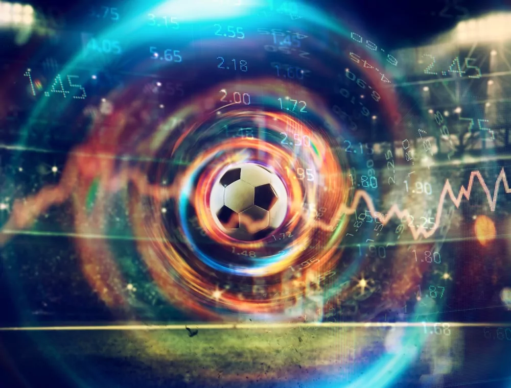 digital soccer ball, with virtual analytics display around it