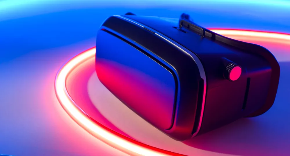 VR headset, blue pink light